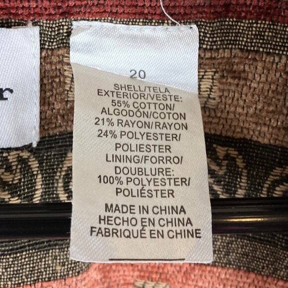 Alfred Dunner Womens Jacket Orange Brown Aztec Full Zip Shoulder Pads Cotton 20 - Picture 7 of 12